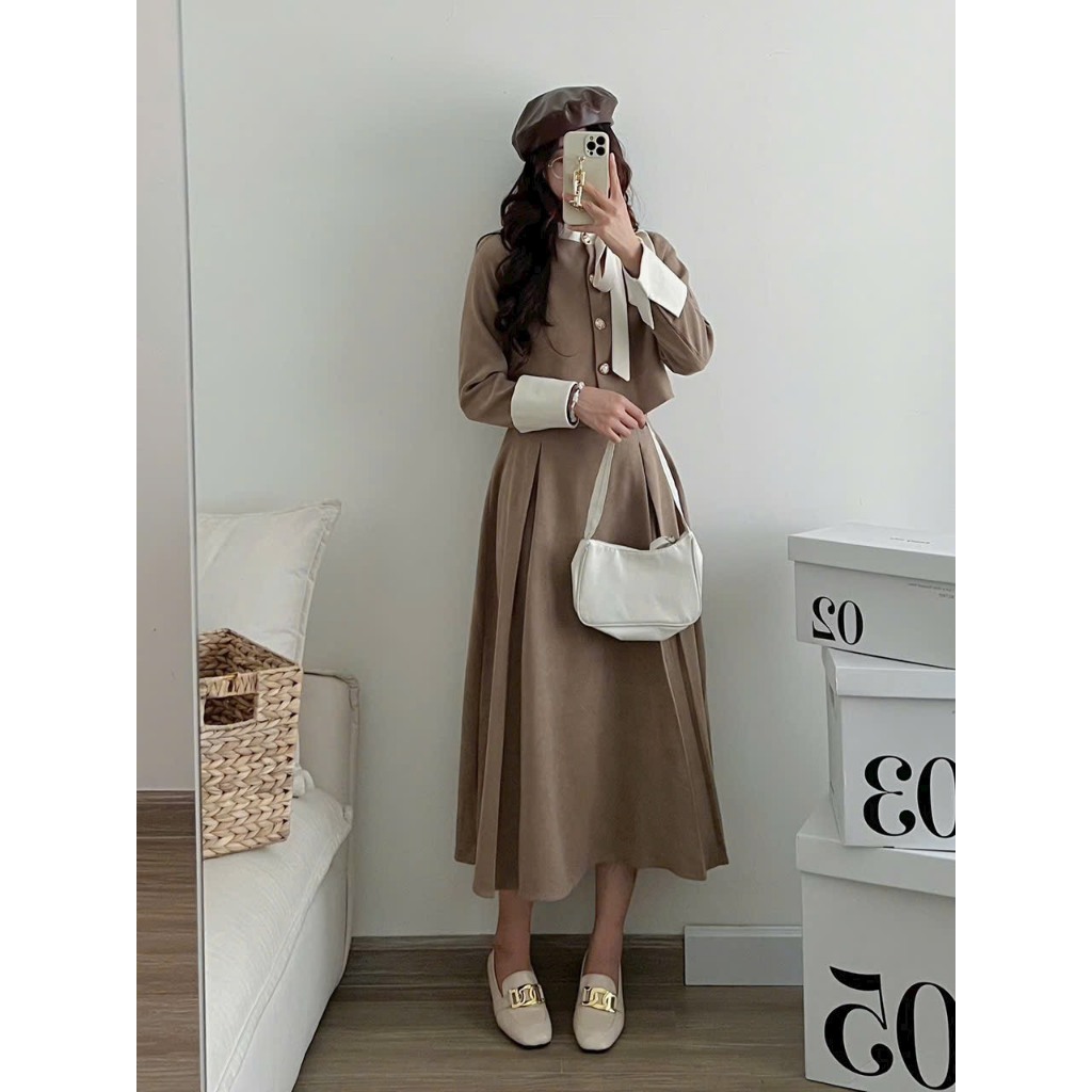 SET VÁY CÁCH ĐIỆU NƠ CỔ TIỂU THƯ HÀNG QUẢNG CHÂU LOẠI 1