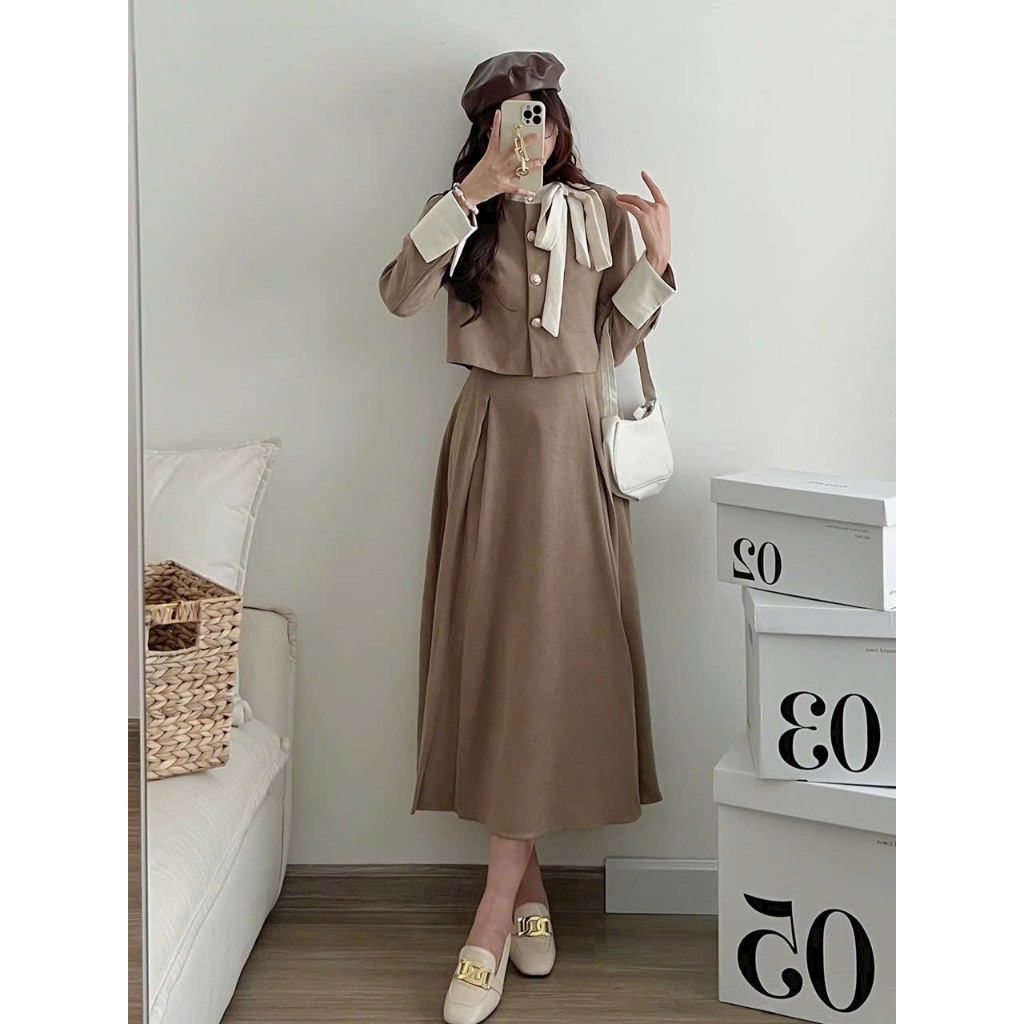 SET VÁY CÁCH ĐIỆU NƠ CỔ TIỂU THƯ HÀNG QUẢNG CHÂU LOẠI 1