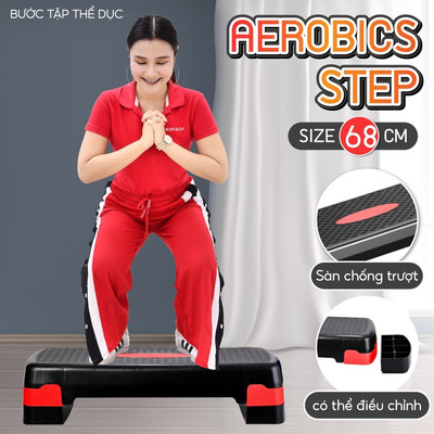 BG-Bục tập aerobic dậm nhảy toàn thân Size 68cm Bục dậm nhảy điều chỉnh độ cao MÀU ĐỎ