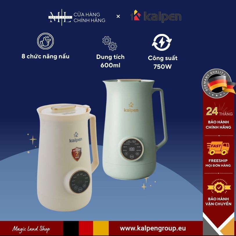 Máy Làm Sữa Hạt Mini Kalpen H1/H2, Công Nghệ Đức Cao Cấp; Công Suất Siêu Khỏe 750W, 8 Chế Độ Nấu, Dung Tích 600ml