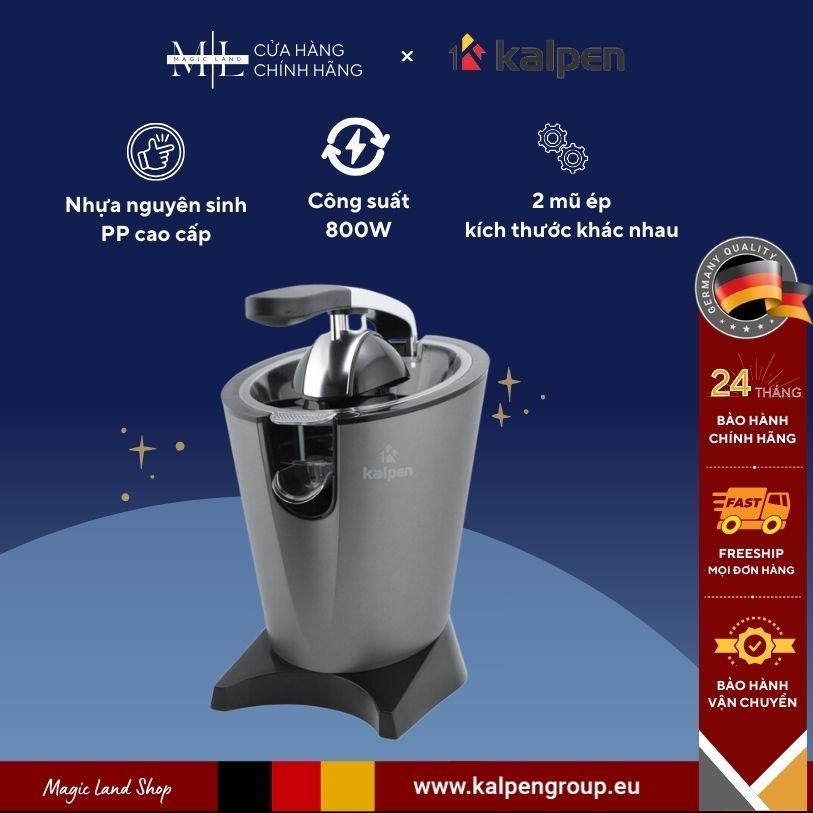 Máy VắT Cam Tự Động Kalpen CJK-2682, Công Nghệ Đức Cao Cấp, Vắt Siêu Khỏe 800W, 2 Mũ Ép Đa Năng, Bảo Hành 2 Năm