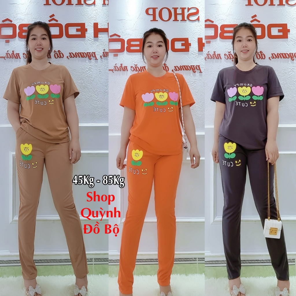Đồ Bộ Thun Nữ Quần Dài Bigsize Mặc Nhà Trung Niên Giá Rẻ Dễ Thương Co Giãn Thoải Mái S174