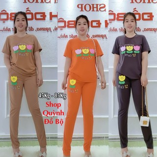 Đồ Bộ Thun Nữ Quần Dài Bigsize Mặc Nhà Trung Niên Giá Rẻ Dễ Thương Co Giãn Thoải Mái S174