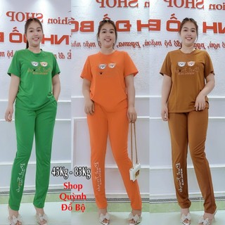 Đồ Bộ Thun Nữ Quần Dài Bigsize Mặc Nhà Trung Niên Giá Rẻ Dễ Thương Co Giãn Thoải Mái S173