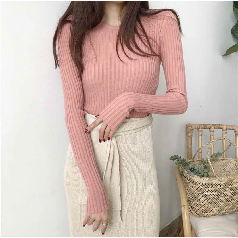 Áo Len Tăm Nữ Dài Tay Cổ Tròn 7 Màu Cơ Bản Thời Trang Rosara AL04