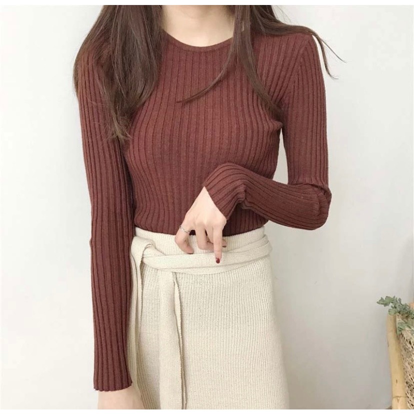 Áo Len Tăm Nữ Dài Tay Cổ Tròn 7 Màu Cơ Bản Thời Trang Rosara AL04