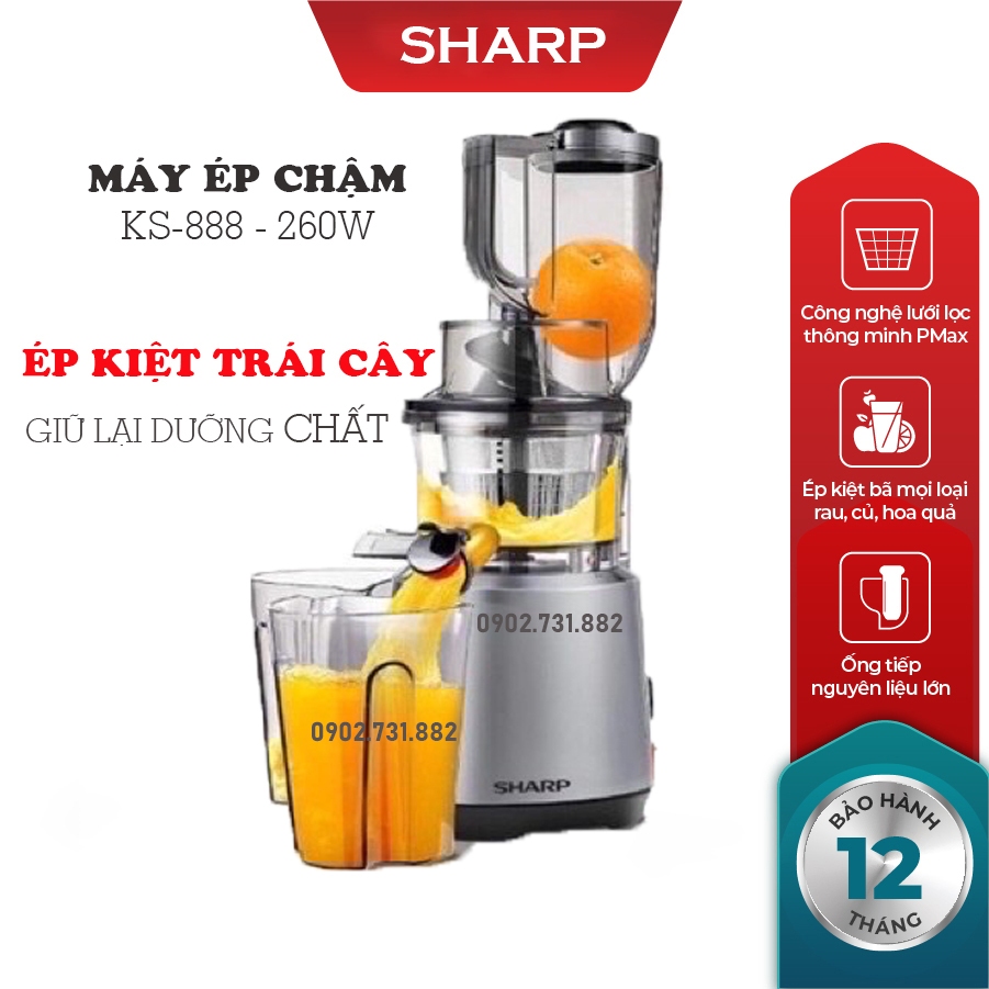 Máy Ép Chậm Seka - Sharp ThaiLand KS 888 Liên doanh Thái Lan 260W ép trái cây công suất lớn ép kiệt 95% bã