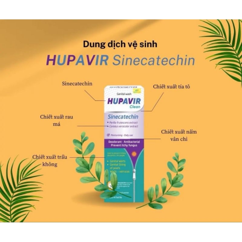 (Che sp khi giao).Dung Dịch vệ sinh Hupavir sinecatechin Clean 120ml hỗ trợ sùi mào gà, gai.