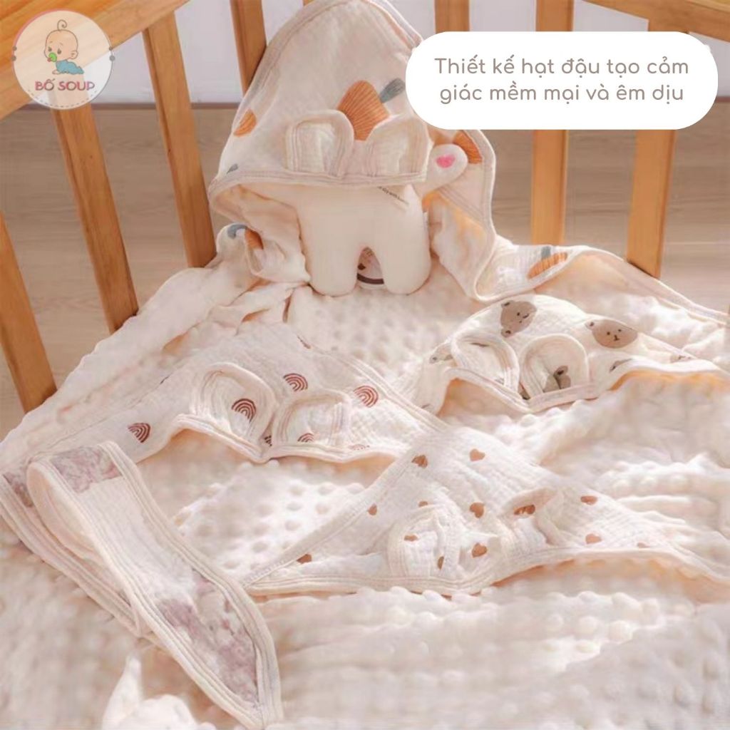 Khăn ủ xô muslin lót lông hạt đậu cho bé 90x90 cm