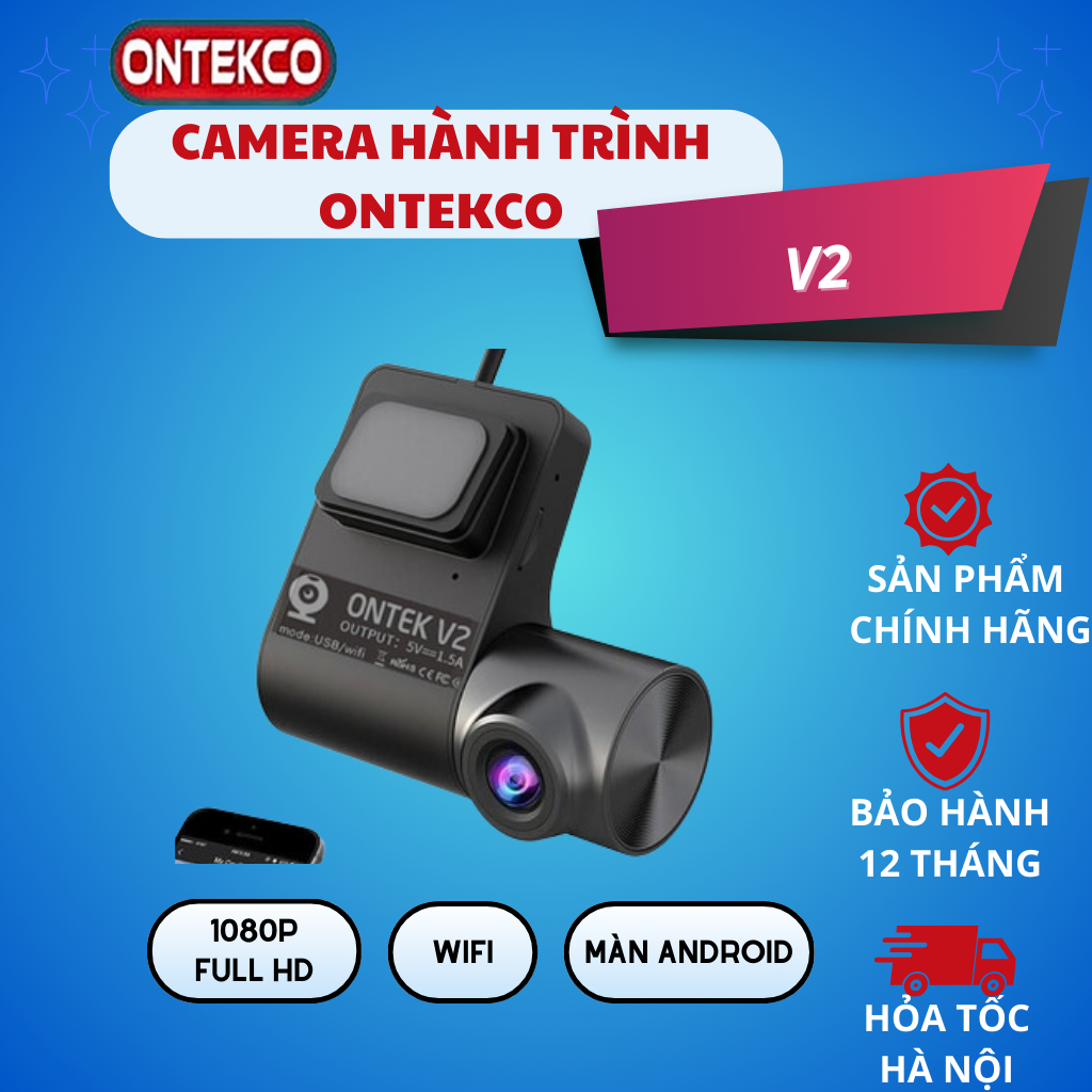 Camera hành trình Ô TÔ ONTEKCO V2 | U2 Có WIFI DVR FHD 1080P Cao cấp, siêu nét - Chuyên dụng cho xe hơi - BH 12 Tháng