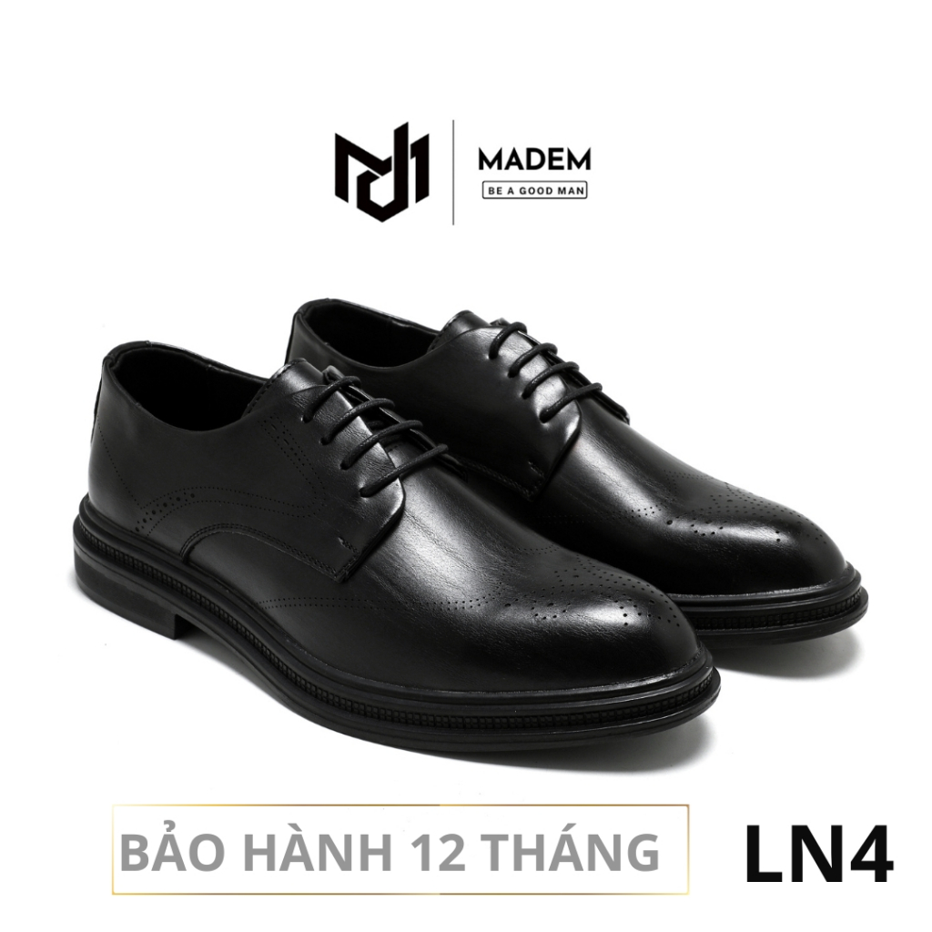 Giày nam đen buộc dây cao cấp cổ thấp trẻ trung phóng khoáng da bò Nappa - LN4 MADEM - Full box bảo 