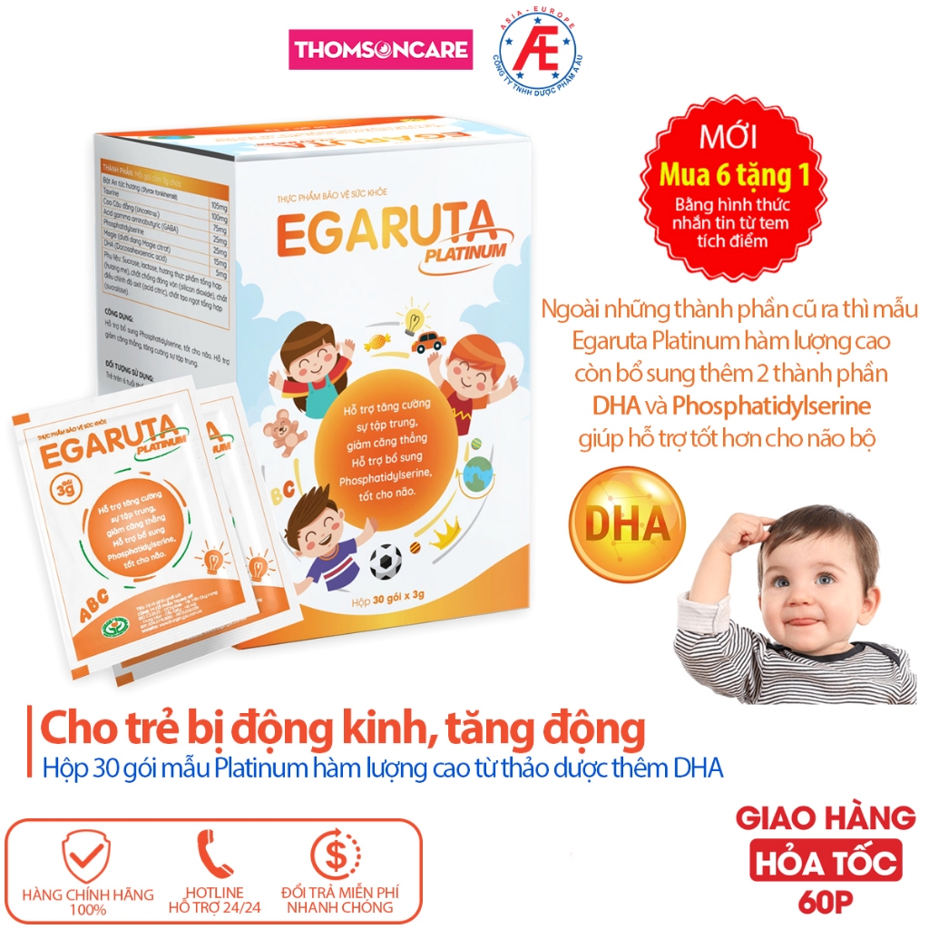 Combo tăng cường trí não cho bé bị tăng động - Cốm Egaruta Platinum 30 gói và Thạch bổ não Sano IQ 20 gói - Thomsoncare
