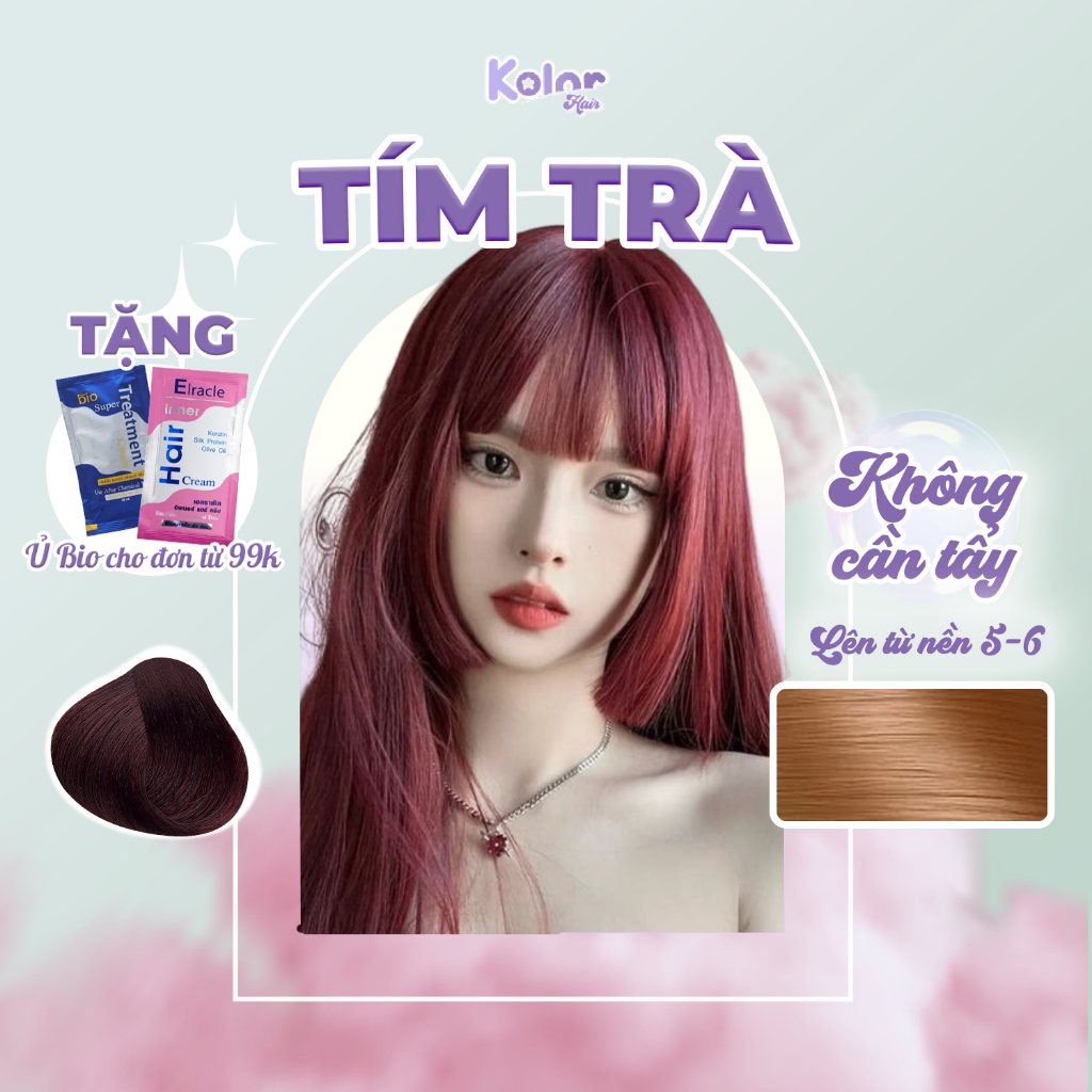 Thuốc nhuộm tóc màu TÍM TRÀ không cần tẩy, nhuộm tóc tại nhà | Kolorhair, Kolor hair| Fabio, Delofil, Bingo