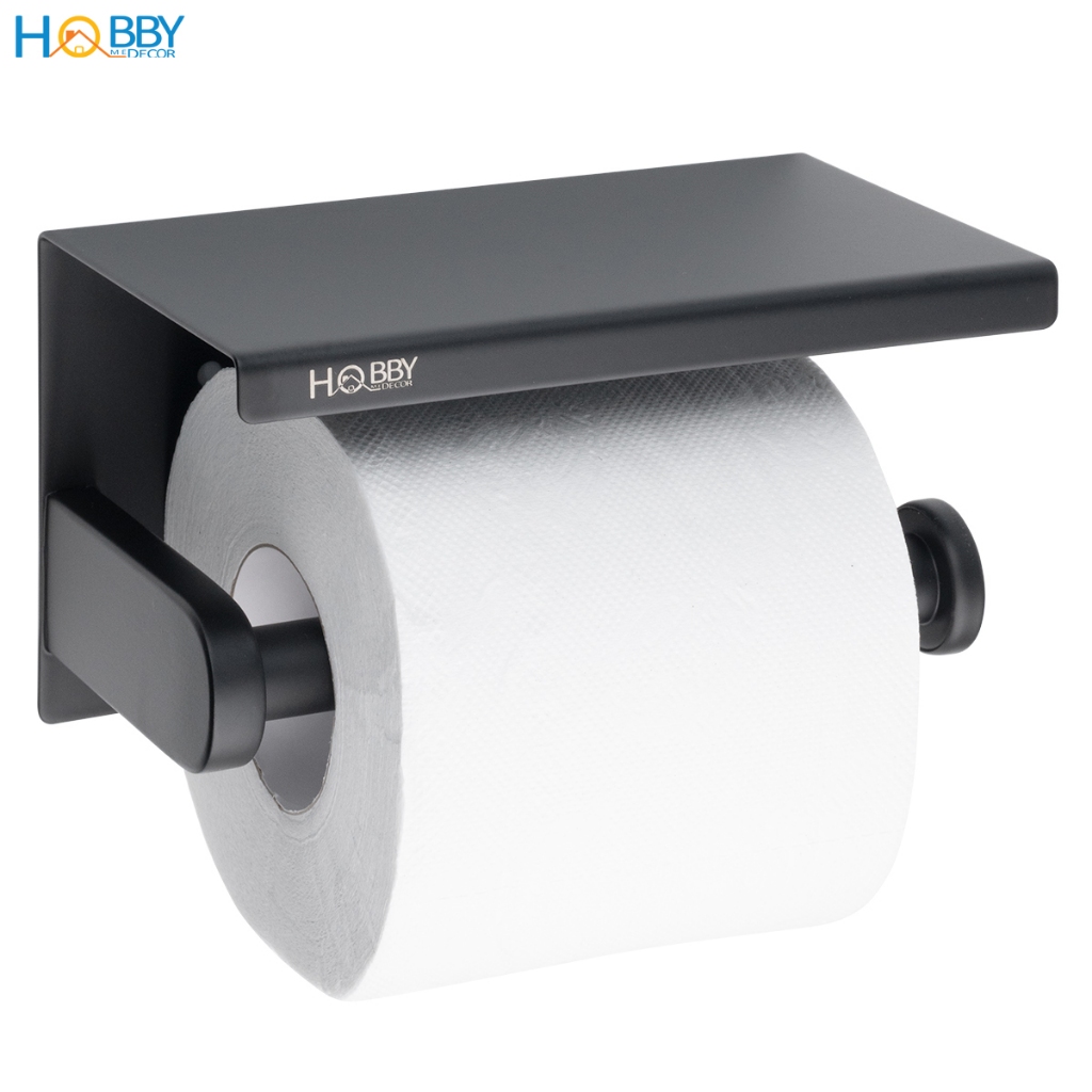 Kệ để giấy toilet có mái che Inox 304 sơn đen Hobby home decor G22 dán tường