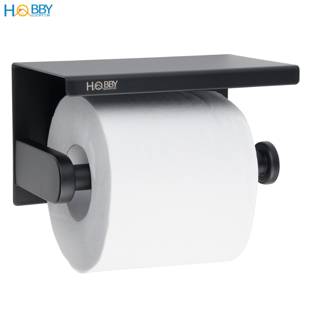 Kệ để giấy toilet có mái che Inox 304 sơn đen Hobby home decor G22 dán tường