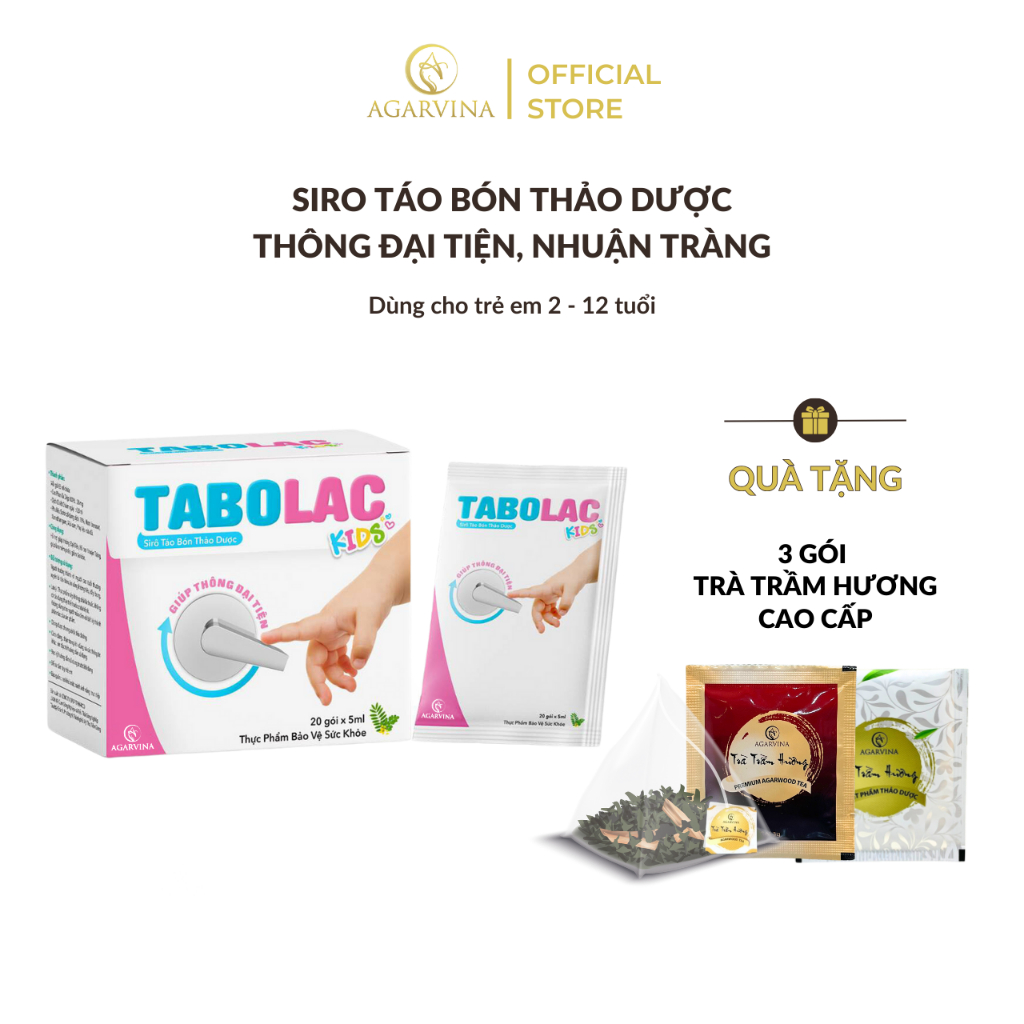 Siro táo bón thảo dược, thông đại tiện, nhuận tràng cho trẻ em - Tabolac Kids - Hộp 20 gói x5ml