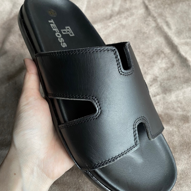 Dép chữ H nam da bò thật TEFOSS DT06 size 37-44 trẻ trung, cá tính, đế cao 3cm