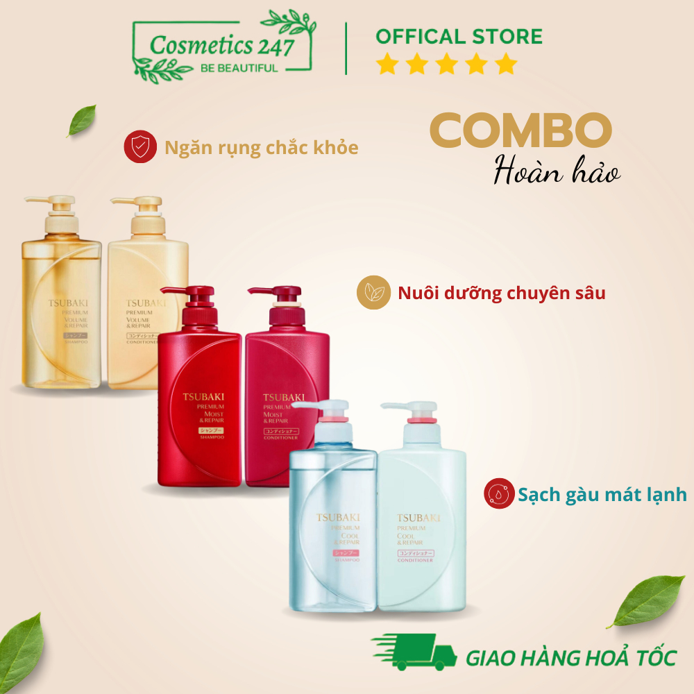 Combo gội xả - Dầu gội Tsubaki Dưỡng tóc bóng mượt & Phục hồi ngăn rụng tóc