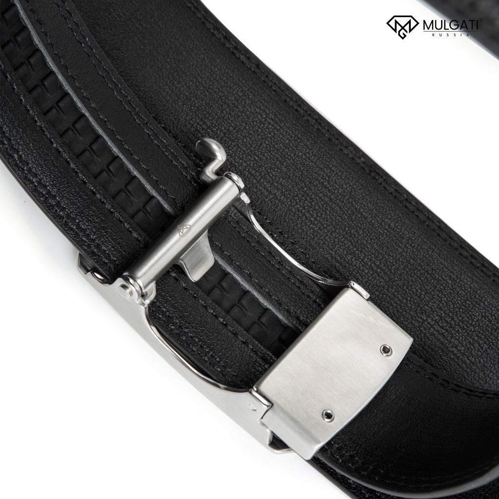 Thắt lưng nam MULGATI Black Leather dây nịt da mặt vân đá - DTH013