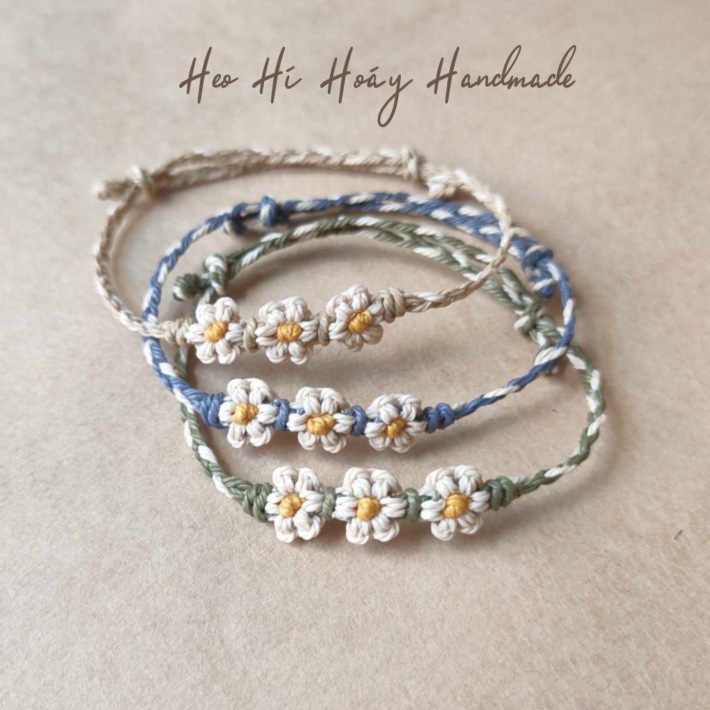 Vòng tay handmade đan hoa cúc daisy Heo Hí Hoáy