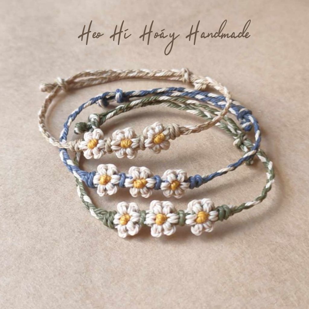 Vòng tay handmade đan hoa cúc daisy Heo Hí Hoáy