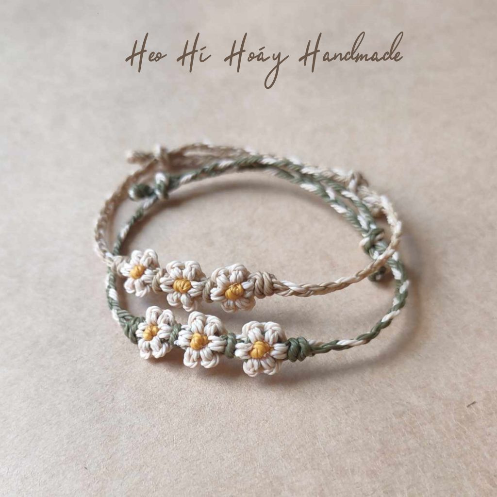 Vòng tay handmade đan hoa cúc daisy Heo Hí Hoáy