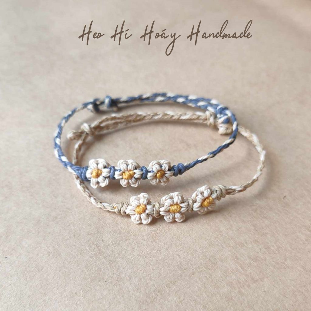 Vòng tay handmade đan hoa cúc daisy Heo Hí Hoáy