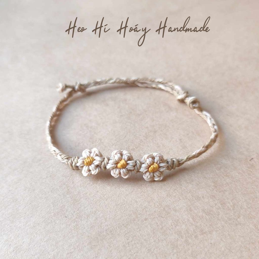 Vòng tay handmade đan hoa cúc daisy Heo Hí Hoáy