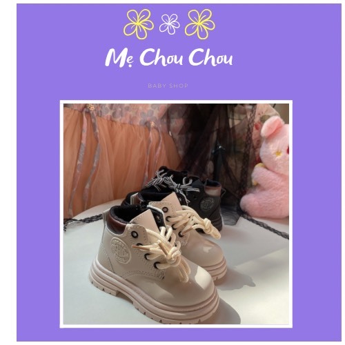 Giày bốt cao cổ cho bé - Bốt da mềm phối dây đế chống trơn trượt phong cách Hàn Quốc cho bé trai bé gái
