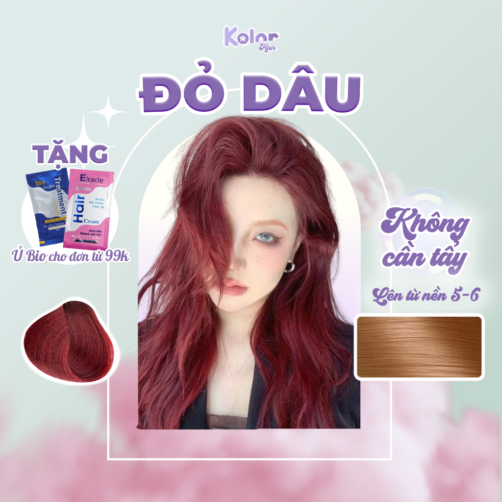 Thuốc nhuộm tóc màu ĐỎ DÂU không tẩy, thuốc nhuộm tóc tại nhà | Kolor Hair, Kolorhair| Fabio, Delofil, Bingo