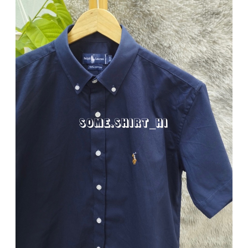 ÁO SƠMI NAM, NỮ VẢI OXFORD 100% COTTON, TAY NGẮN, DÁNG PHONG CÁCH CHÂU ÂU, MÀU XANH ĐEN.