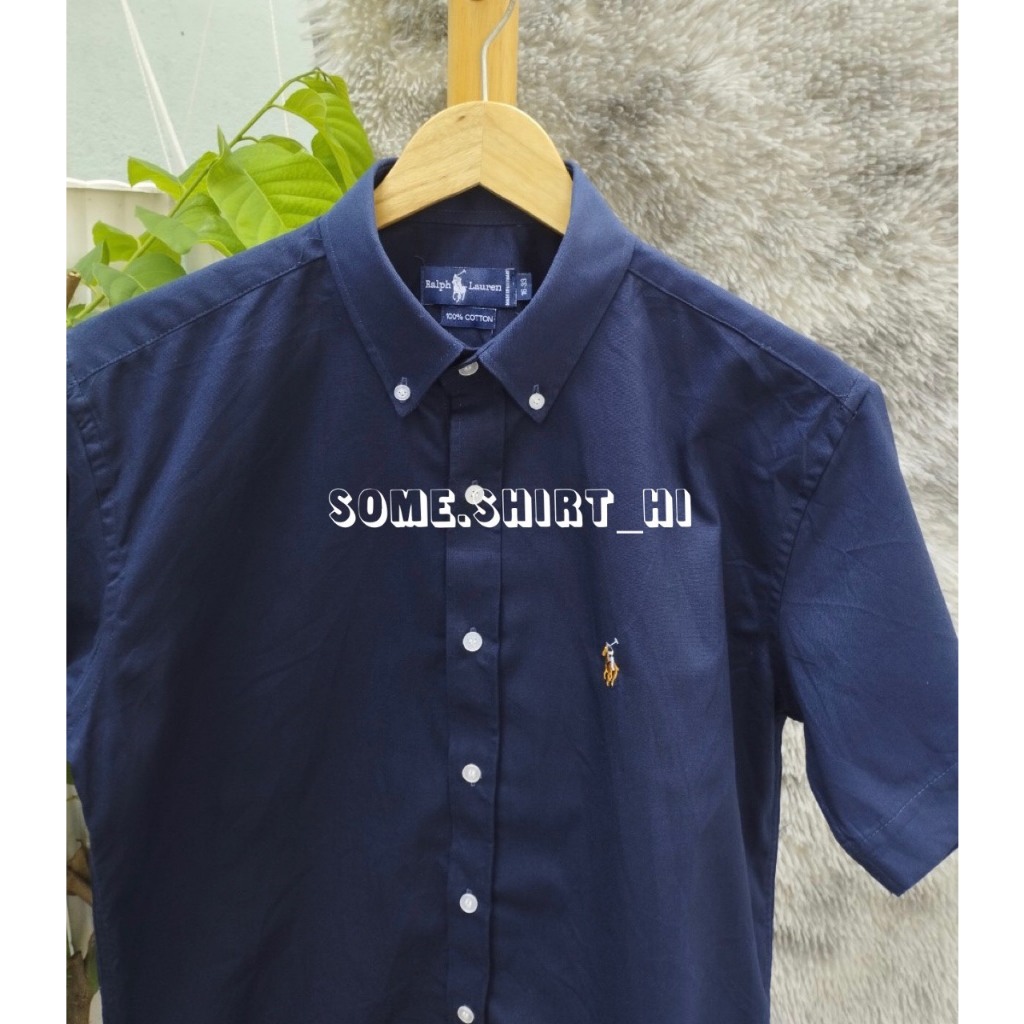 ÁO SƠMI NAM, NỮ VẢI OXFORD 100% COTTON, TAY NGẮN, DÁNG PHONG CÁCH CHÂU ÂU, MÀU XANH ĐEN.