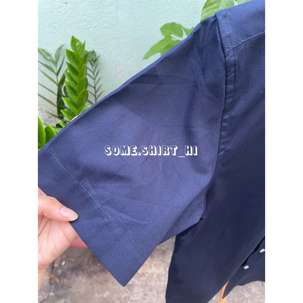 ÁO SƠMI NAM, NỮ VẢI OXFORD 100% COTTON, TAY NGẮN, DÁNG PHONG CÁCH CHÂU ÂU, MÀU XANH ĐEN.