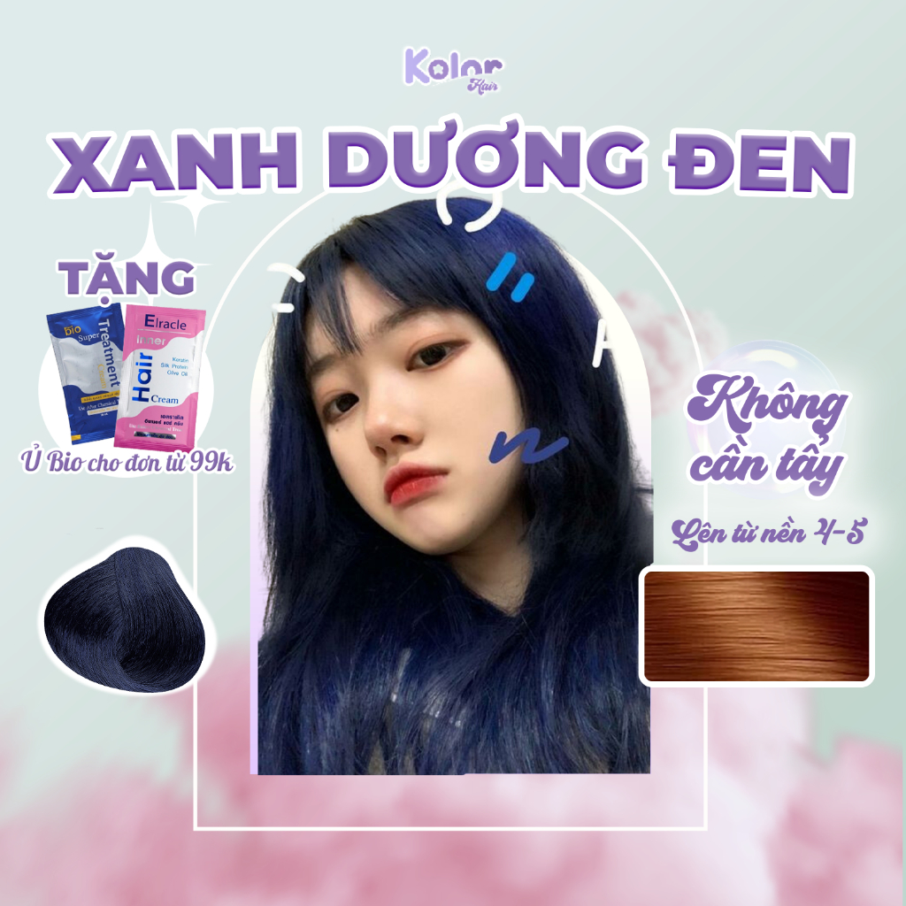 (TẶNG KÈM Ủ BIO) Thuốc nhuộm tóc SIÊU DƯỠNG màu XANH DƯƠNG ĐEN, thuốc nhuộm tóc tại nhà Kolor Hair | DIVASEA