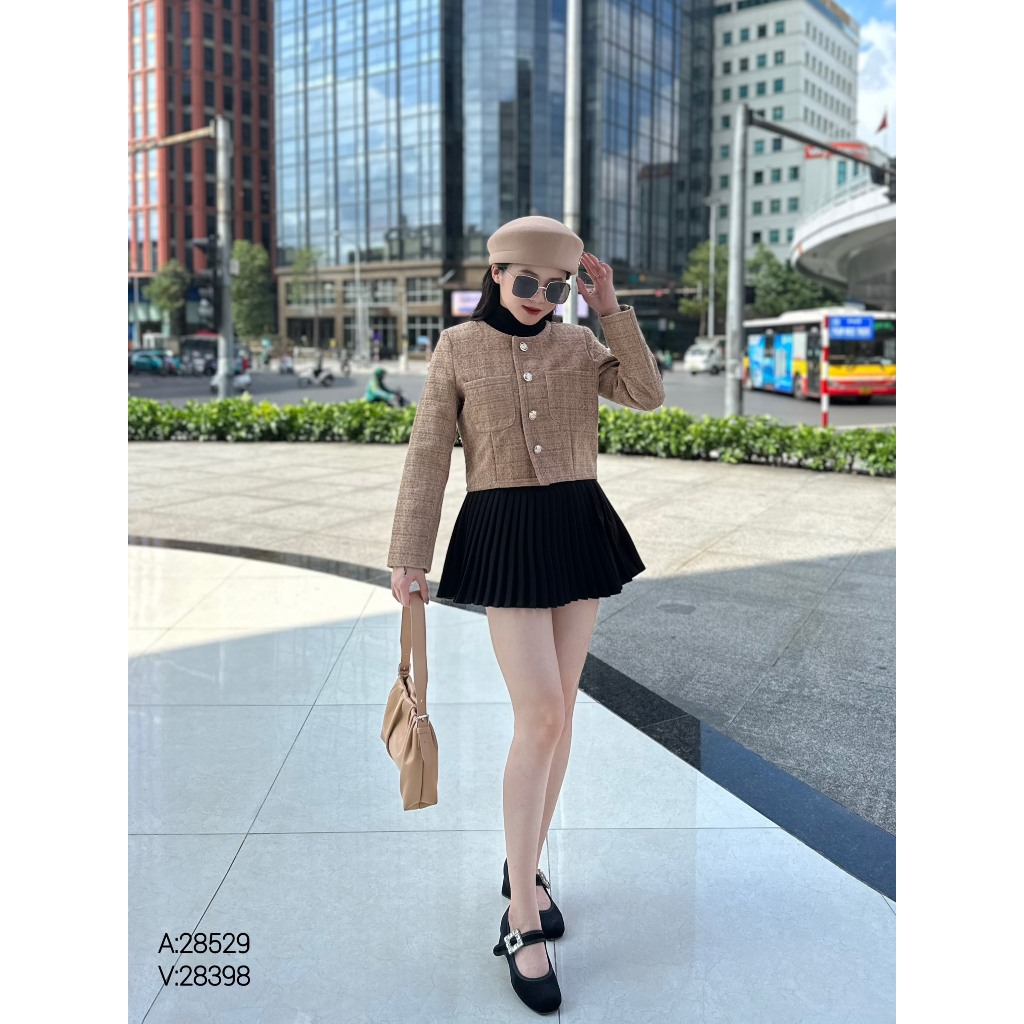 KH28529-Khoác C dạ 2 túi c.tròn đệm vai 4 cúc
