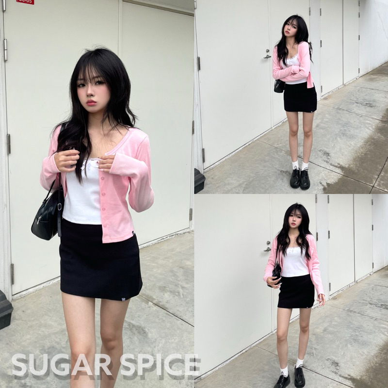 Áo Cardigan Tay Dài, Áo Khoác Tay Dài Cài Cúc Màu Hồng SUGAR SPICE - Belle Top HỒNG