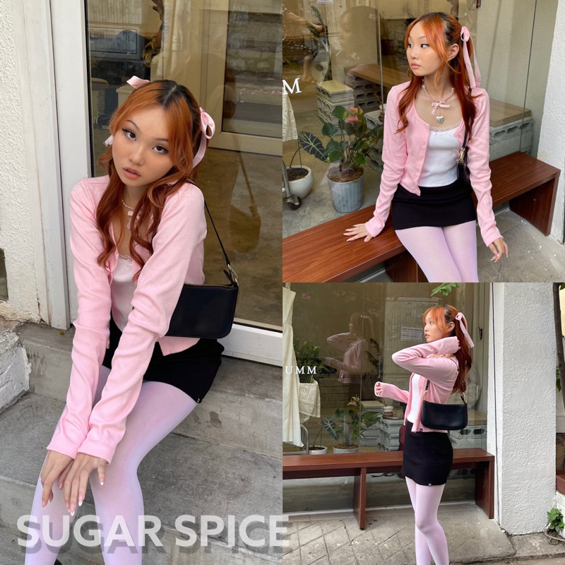 Áo Cardigan Tay Dài, Áo Khoác Tay Dài Cài Cúc Màu Hồng SUGAR SPICE - Belle Top HỒNG