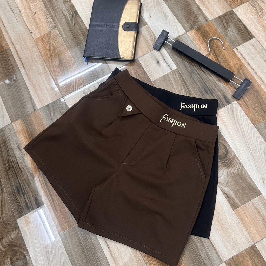 (Ảnh video thật) Quần sooc nữ, quần đùi nữ, quần đùi thêu chữ đính khuy chất liệu UMI hàn cao cấp co giãn 4 chiều