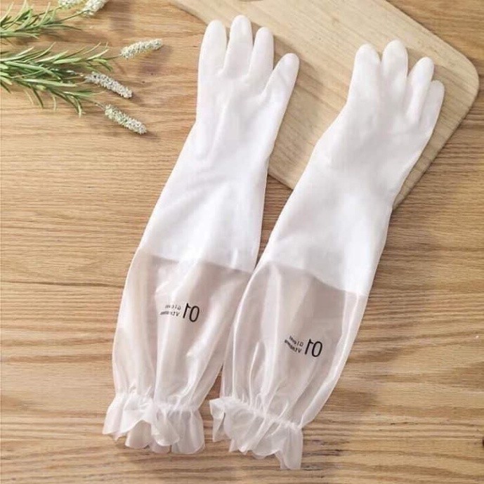 Găng tay cao su lót bông nỉ loại dài G01, găng tay nhà bếp rửa chén siêu bền dai cao cấp tiện lợi