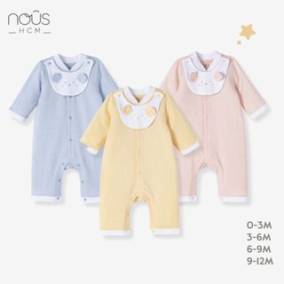 Set body yếm Nous kẻ phối màu sắc thêu họa tiết cao cấp dành cho bé trai, bé gái từ 0-3 tháng đến 9-12 tháng