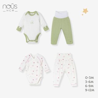 Set bodysuit dài tay Nous phối nhiều màu họa tiết cho bé từ 0-3 tháng đến 12-18 tháng