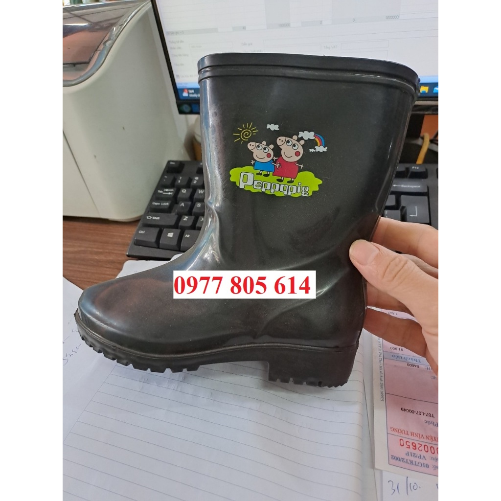 Ủng đi mưa trẻ em màu đen size 26-40, ủng trẻ em đế chống trượt