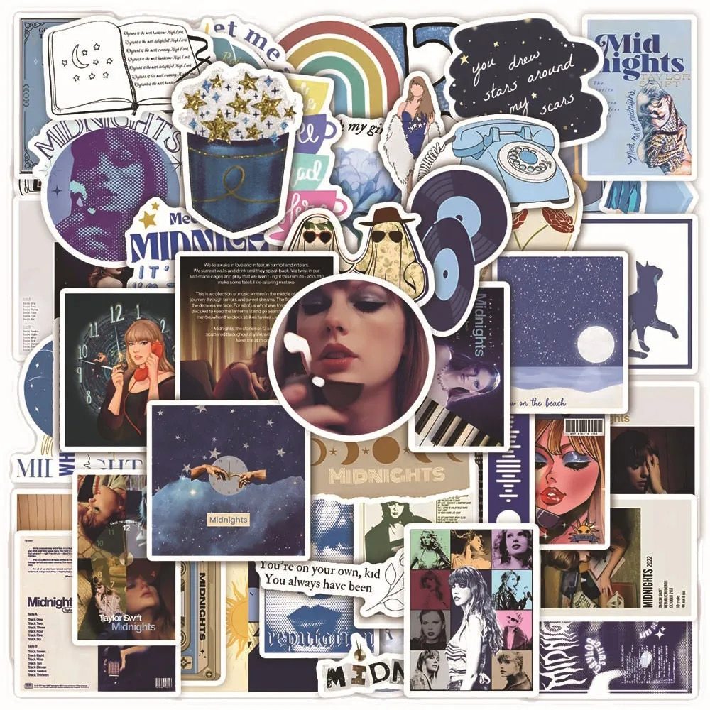 Bộ 72 Nhãn Dán Sticker Taylor Swift New Album Midnights Graffiti Stickers Decals DIY Dán Laptop, Điện Thoại, Sách,...