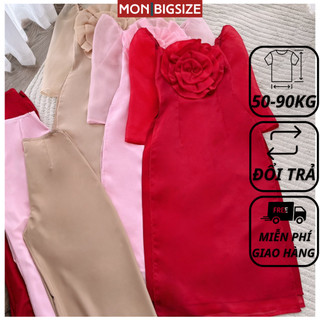Áo dài cách tân bigsize nữ thiết kế hoa lớn chất voan 2 lớp cao cấp kèm quần MON big size 50 - 90kg