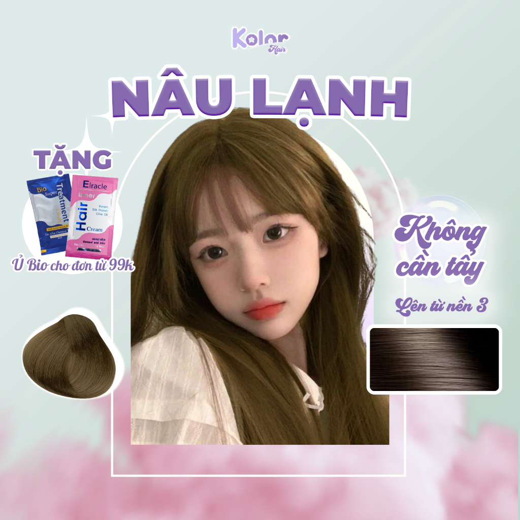 Thuốc nhuộm tóc màu NÂU LẠNH không cần tẩy, thuốc nhuộm tóc tại nhà Kolor Hair | Fabio, Delofil, Bingo