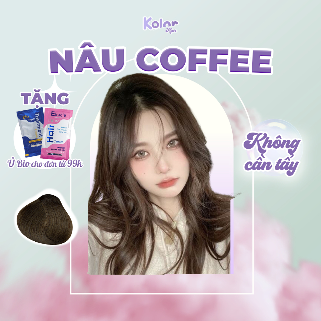 (TẶNG KÈM Ủ BIO) Thuốc nhuộm tóc màu NÂU COFFEE không cần tẩy, thuốc nhuộm tóc tại nhà Kolorhair | Fabio, Delofil, Bingo