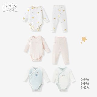 Set bodysuit dài tay Nous phối nhiều màu họa cho bé trai, bé gái từ 0-3 tháng đến 9-12 tháng