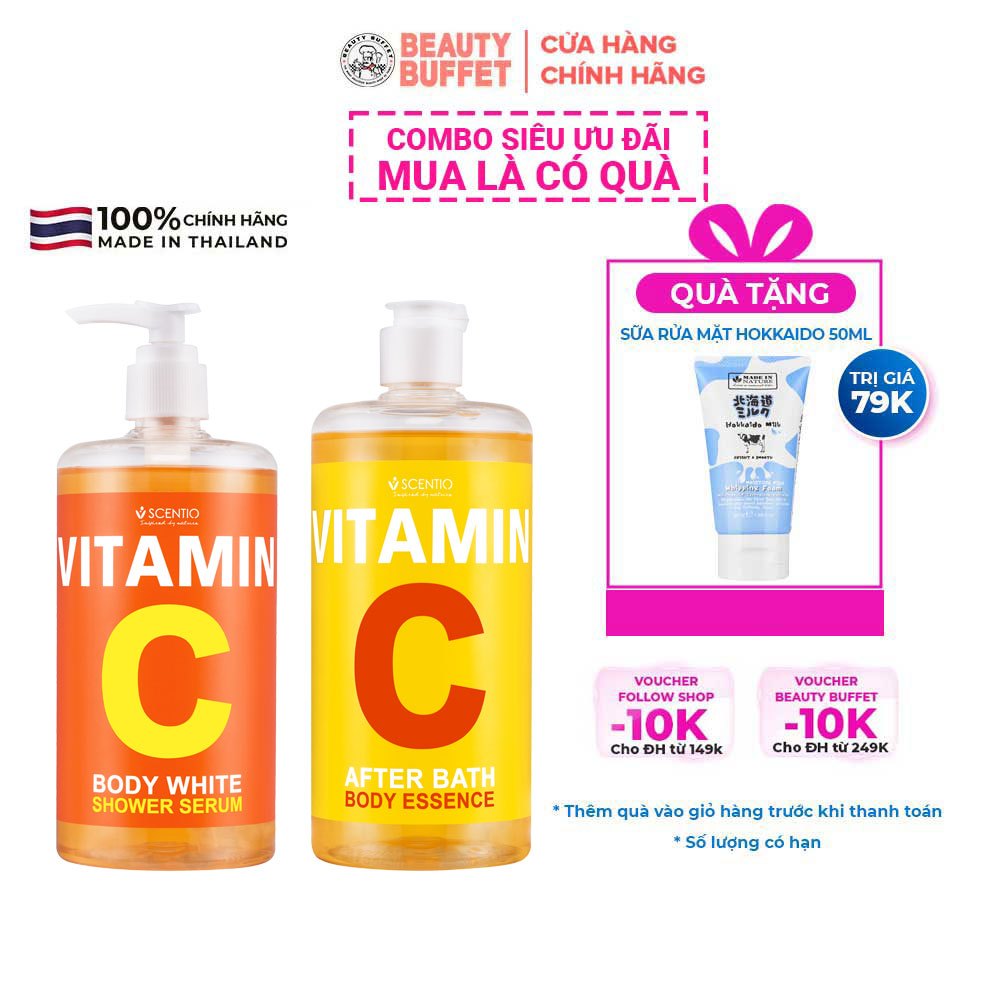 Combo Sữa tắm + Dưỡng thể dưỡng trắng và phục hồi da Beauty Buffet Scentio Vitamin C 450ml/chai