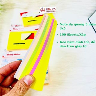 Xấp 100 tờ giấy note / giấy ghi nhớ / giấy ghi chú 5 màu dạ quang 3x5 xing li / king cao cấp