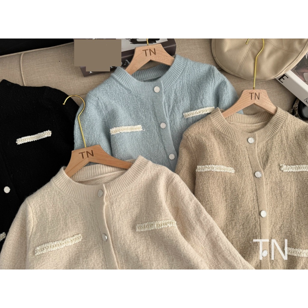 Áo khoác len cardigan phối ren đính ngọc